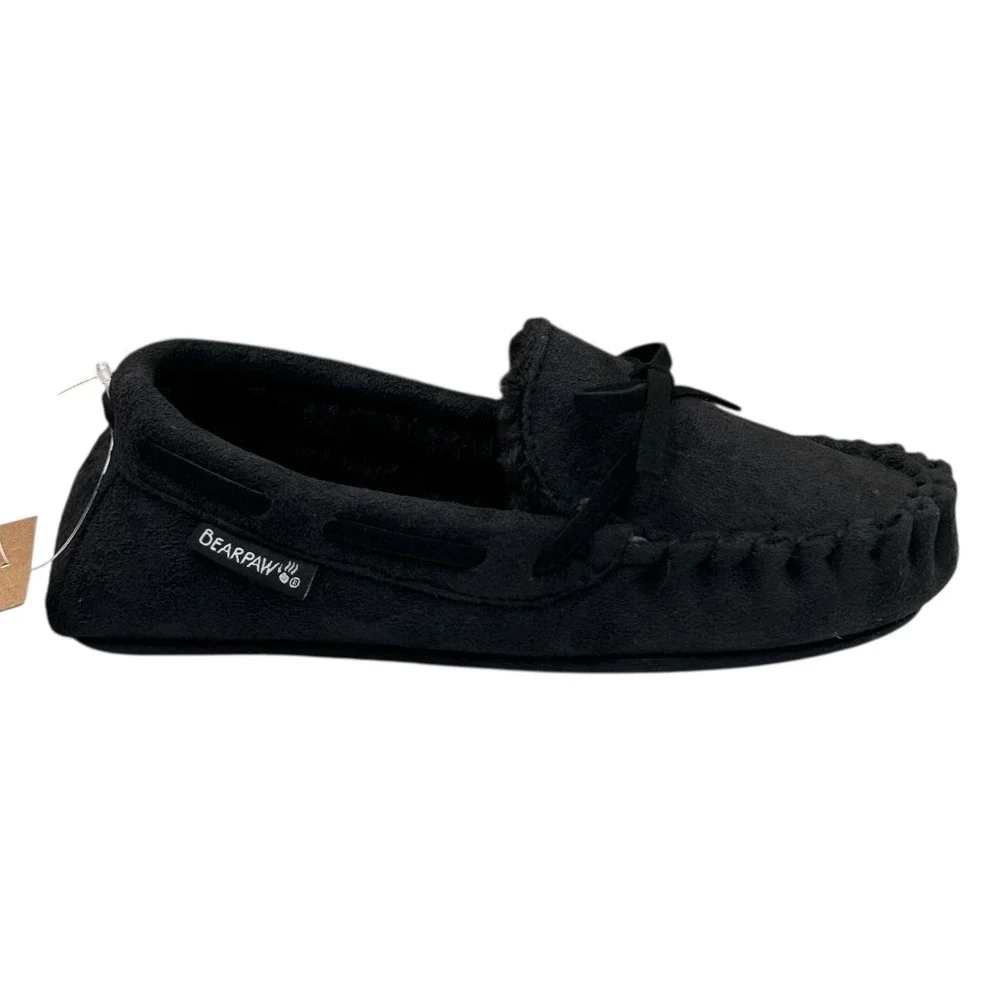 Bearpaw Boys Faux Fur Lined Slippers Size 11-12 (S) Black Warm Cozy Winter Shoes